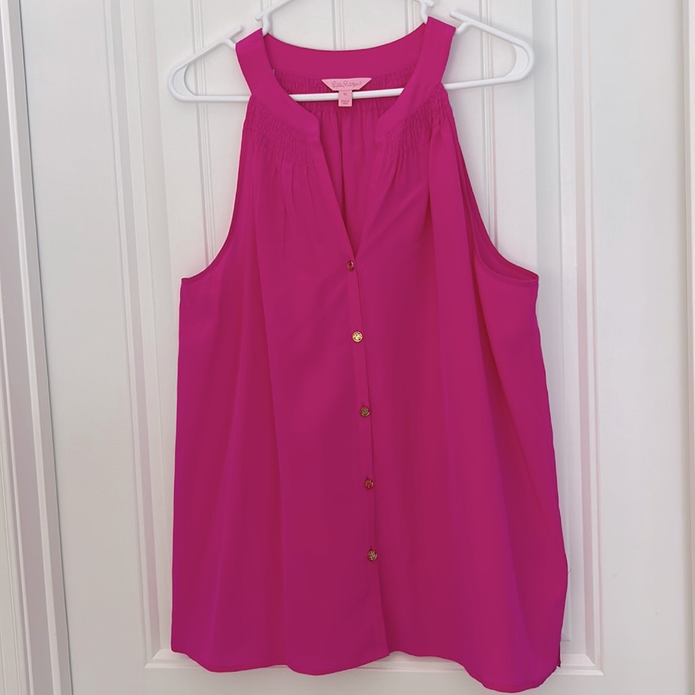 Lilly Pulitzer Women's Silk Tank Tunic Top. Button front. Size XL. Hot Pink NWOT